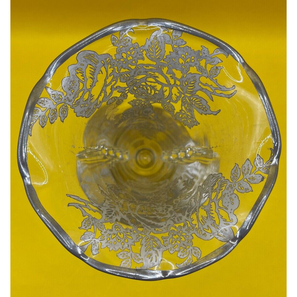 Vintage 1940s Heisey Glass Lariat Crimped Top Vase With Silver Overlay Roses - Picture 2 of 9